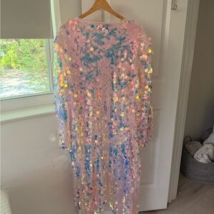 Iridescent Hologram Duster Kimono Jacket with Hand stitched discs